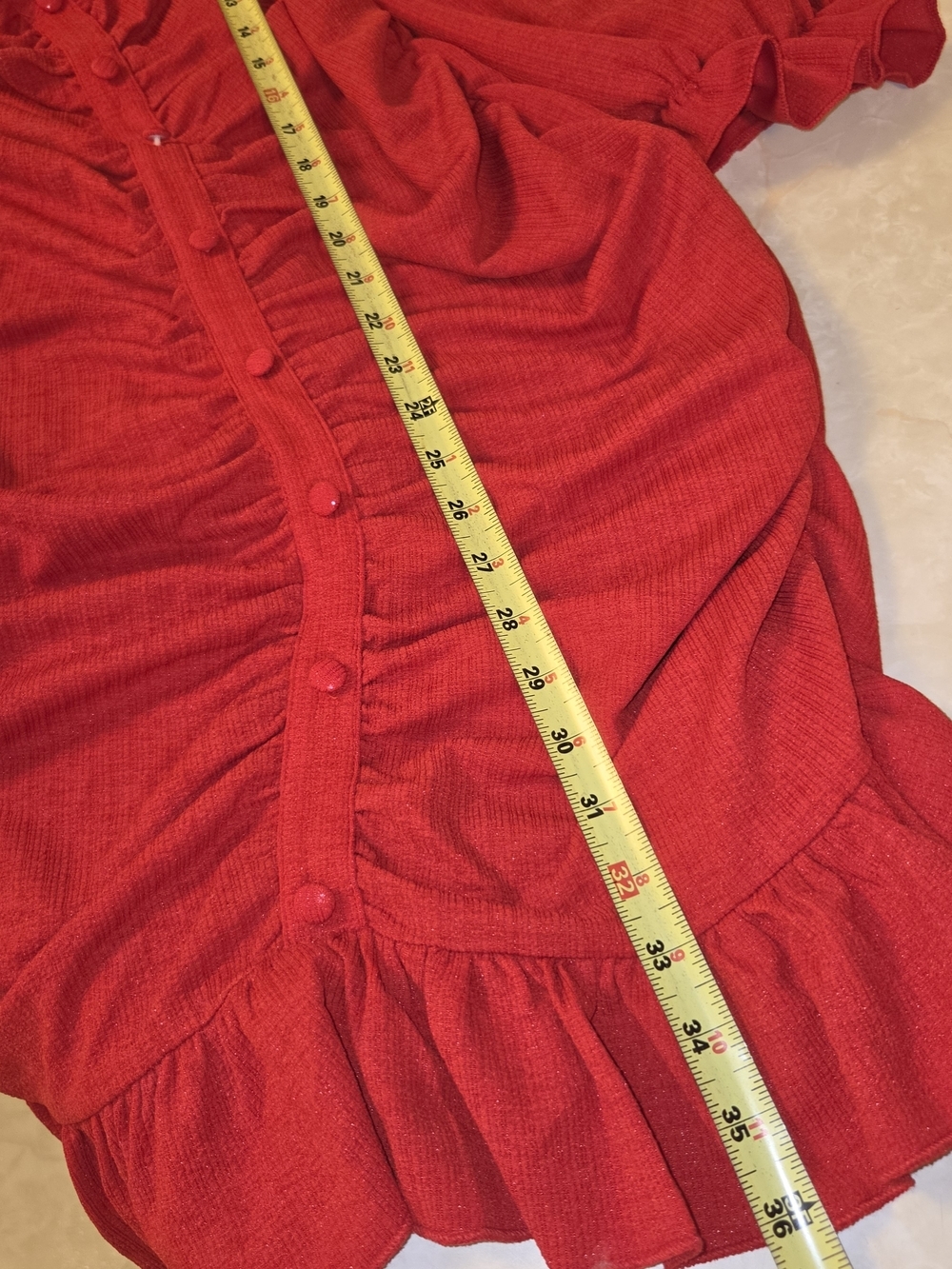 Ruched Red Long-Sleeve Mini Dress - Picture 9 of 11